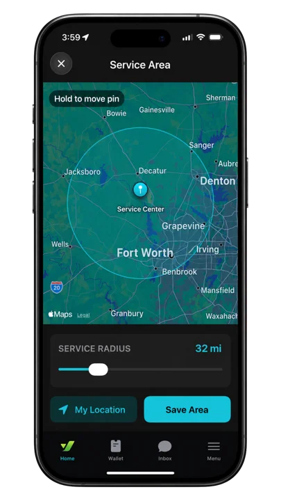 Set your service area radius on a map